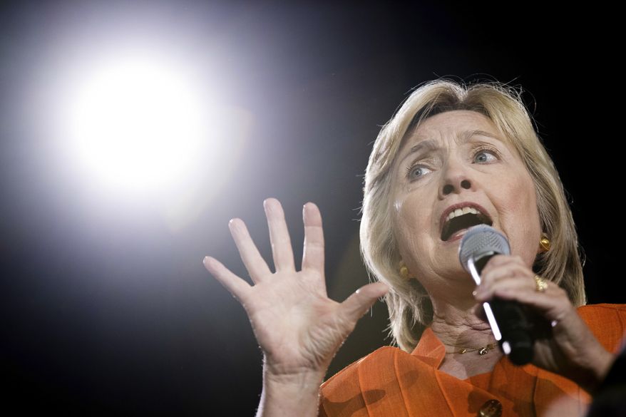 Democratic presidential candidate Hillary Clinton speaks at a rally at Osceola Heritage Park, in Kissimmee, Fla., Monday, Aug. 8, 2016. (AP Photo/Andrew Harnik)