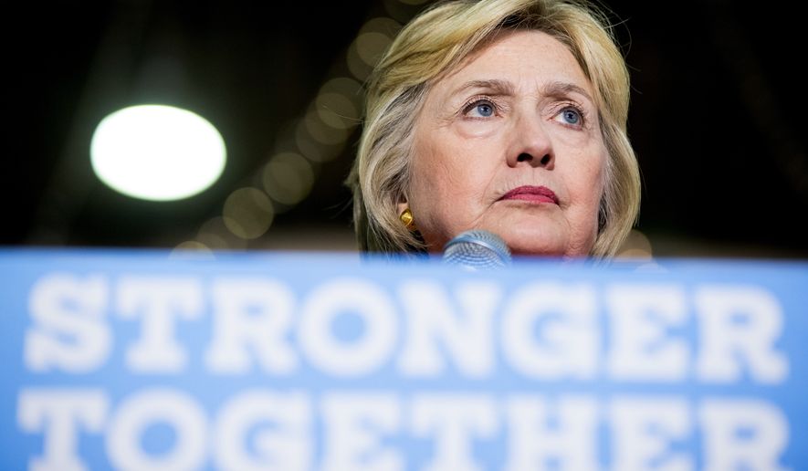 Democratic presidential candidate Hillary Clinton pauses while speaking at a rally in St. Petersburg, Fla., on Monday. (Associated Press)