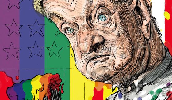 Illustration of George Soros by Alexander Hunter/The Washington Times
