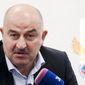 Newly appointed head coach of Russian national soccer team Stanislav Cherchesov speaks at a news conference in Moscow on Thursday, Aug. 11, 2016.  Russia&#39;s Soccer Union appointed Cherchesov as a head coach on Thursday. (AP Photo/Ivan Sekretarev)