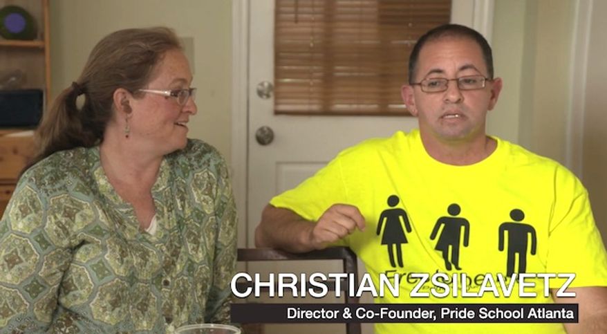 Pride School Atlanta Director Christian Zsilavetz, right, spoke to CBS News on Aug. 14, 2016, about his LGBTQQIAA-friendly school. He told the network that the acronym stands for "lesbian, gay, bisexual, trans, queer, questioning, intersex, ally -- and agender. Or asexual." (CBS News screenshot)