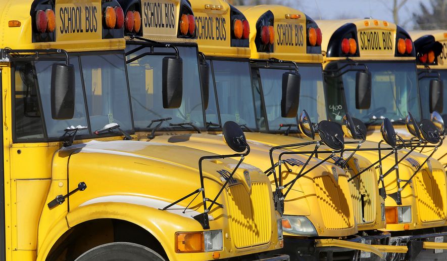 In this Jan. 7, 2015, file photo, public school buses are parked in Springfield, Ill. (AP Photo/Seth Perlman, File)