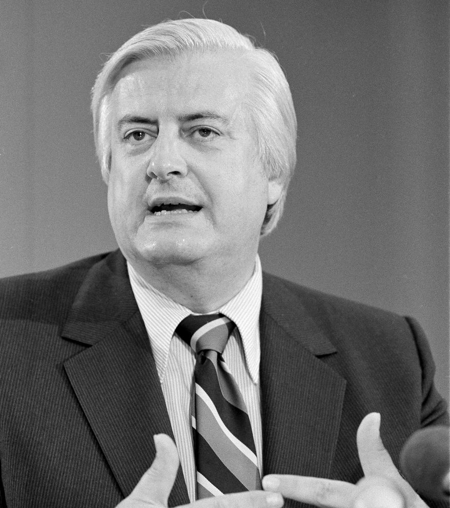 In this June 30, 1980, file photo, Rep. Henry Hyde, R-Ill., speaks to reporters in Washington, about the Supreme Court&#x27;s decision that the federal government and individual states do not have to pay for abortions wanted by women on welfare. (AP Photo/Charles Harrity, File)