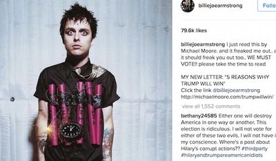 Green Day singer Billie Joe Armstrong told the British magazine Kerrang that Donald Trump is just like Adolf Hitler. (Instagram, Billie Joe Armstrong)