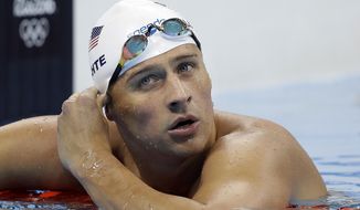 FILE - In this Tuesday, Aug. 9, 2016, file photo, United States&#39; Ryan Lochte checks his time in a men&#39;s 4x200-meter freestyle heat during the swimming competitions at the 2016 Summer Olympics, in Rio de Janeiro, Brazil. Add two fresh entries to the increasingly popular genre of non-apology apologies. In a span of 15 hours, politician Donald Trump and Lochte both coughed up carefully crafted words of contrition, each without fully owning up to exactly what he’d done wrong. (AP Photo/Michael Sohn, File)
