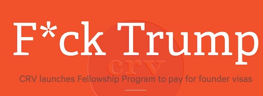 The Silicon Valley firm CRV redesigned its landing page to include a personal attack on Donald Trump. (CRV screenshot)