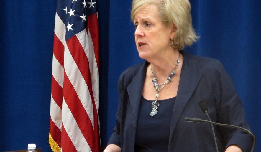 FILE – In this Feb. 11, 2016, file photo, Chief Justice Maureen O'Connor of the Ohio Supreme Court speaks during a forum sponsored by The Associated Press in Columbus, Ohio. Seeking to coordinate efforts to battle drug abuse in some of the hardest-hit U.S. states, state Supreme Court justices and other high-ranking officials were meeting in Cincinnati from Wednesday through Friday, Aug. 24 to 26, 2016, during a private conference opened by O'Connor of the Ohio Supreme Court. (AP Photo/Andrew Welsh-Huggins, File)
