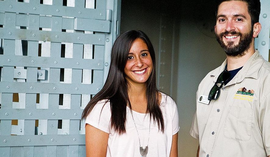 ADVANCE FOR THE WEEKEND OF AUG. 27-28 AND THEREAFTER - Lizzie Cardenas, left, and Curtis Leon, seen in an Aug. 3, 2016 photo, are both summer interns at the Wyoming Territorial Prison State Historic Site in Laramie, Wy. A handful of college students are getting firsthand history lessons at the Wyoming Territorial Prison State Historic Site, which launched a student internship program in the spring. (Shannon Broderick/Laramie Boomerang via AP)