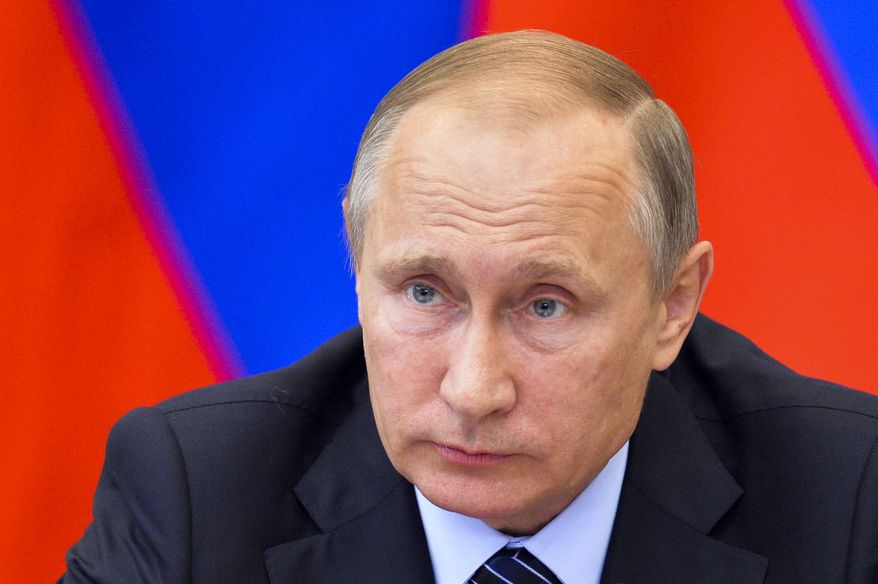 Russian President Vladimir Putin speaks during a State Council Presidium meeting on steps to give a boost to Russia's health resorts in the resort town of Belokurikha, Altai region, about 3,000 kilometers (1,850 miles) east of Moscow, Russia, Friday, Aug. 26, 2016. (Alexei Druzhinin, Sputnik, Kremlin Pool Photo via AP)