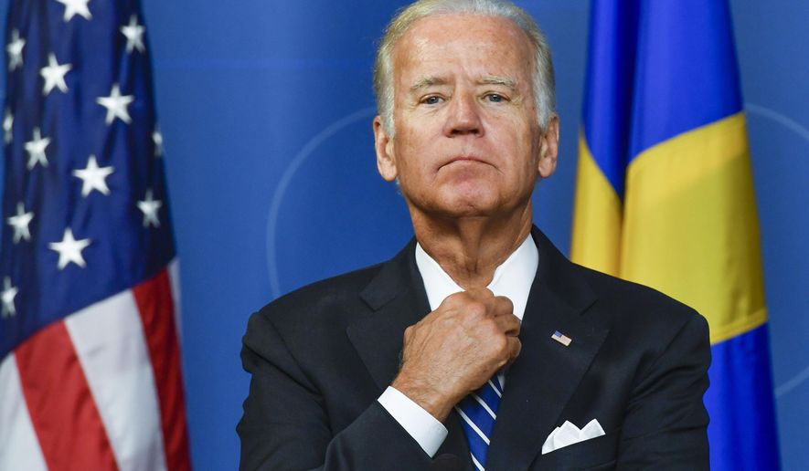 U.S. Vice President Joe Biden is pictured during a press conference at the Swedish government offices Rosenbad in Stockholm, Thursday Aug. 25, 2016. Biden&#39;s one-day visit to Sweden will focus on global migration challenges ahead of a September summit  in New York on refugees. (Anders Wiklund/ TT News Agency via AP)