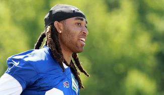 FILE - In this June 14, 2016, file photo, Buffalo Bills corner back Stephon Gilmore (24) takes part in drills during the team&#39;s NFL football minicamp in Orchard Park, N.Y.  Entering the final year of his contract, Gilmore has plenty of motivation to back up his assertion that he should be counted among the NFL&#39;s elite at his position.  (AP Photo/Bill Wippert, File)