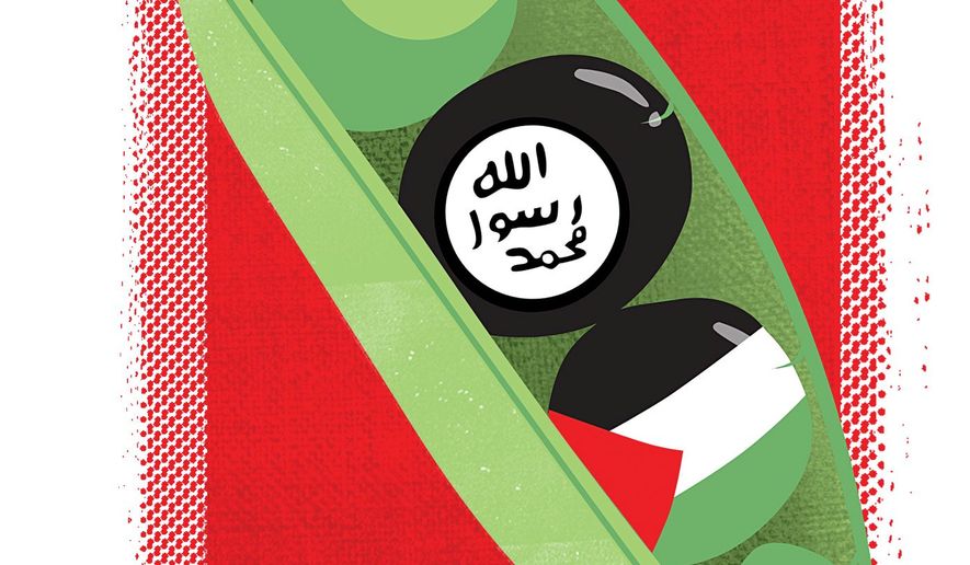 Illustration on ISIS and the Palestinians by Linas GArsys/The Washington Times