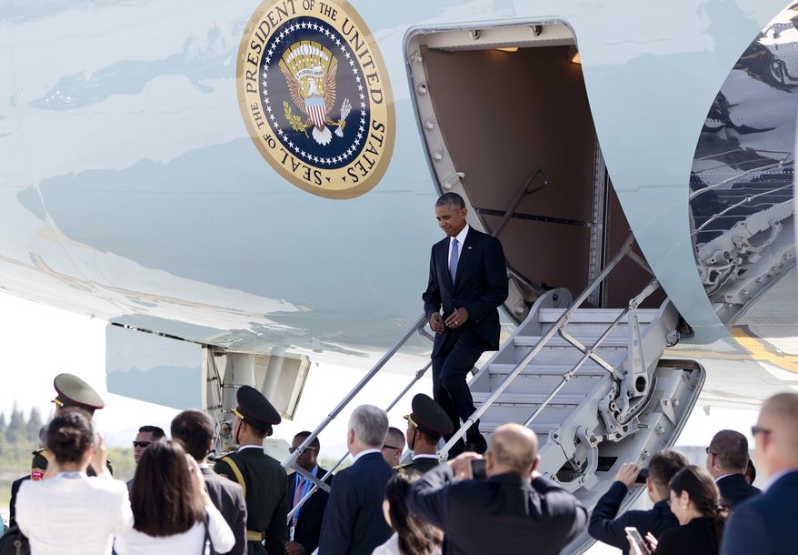 President Obama arrives at Hangzhou Xiaoshan International Airport in Hangzhou, China, on Saturday. (Associated Press)