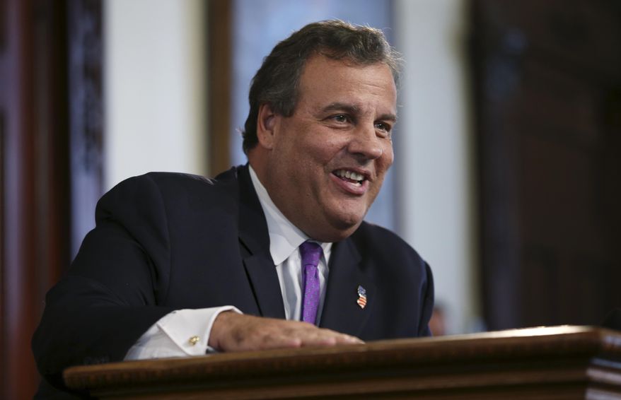 FILE - In this Aug. 29, 2016 file photo, New Jersey Gov. Chris Christie laughs at a question from the media after speaking in Trenton, N.J. Donald Trump is pledging that the government he appoints will bring sweeping change to Washington’s culture. So far, that promise comes with a heavy New Jersey accent. (AP Photo/Mel Evans, File)