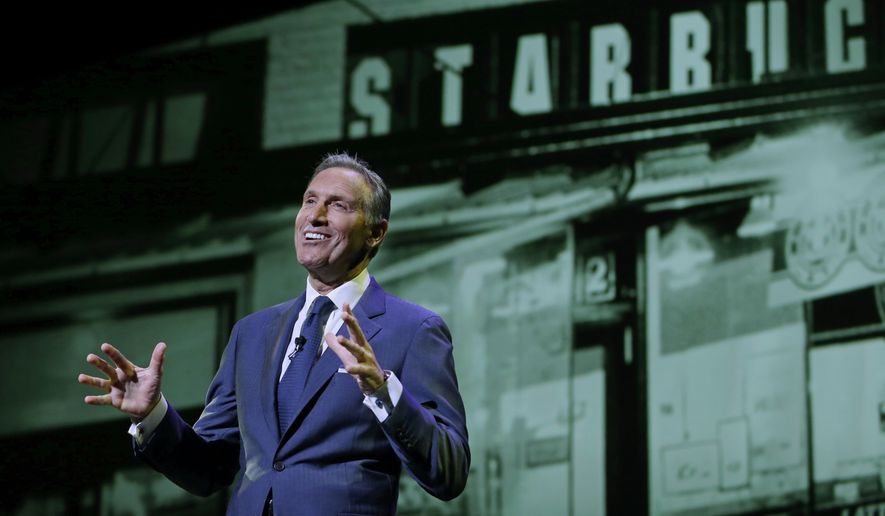 In this Wednesday, March 23, 2016, file photo, Starbucks CEO Howard Schultz speaks at the coffee company&#39;s annual shareholders meeting in Seattle. (AP Photo/Ted S. Warren, File)