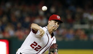 Washington Nationals pitcher A.J. Cole throws during the third inning of a baseball game against the Philadelphia Phillies at Nationals Park, Thursday, Sept. 8, 2016, in Washington. (AP Photo/Alex Brandon) **FILE**