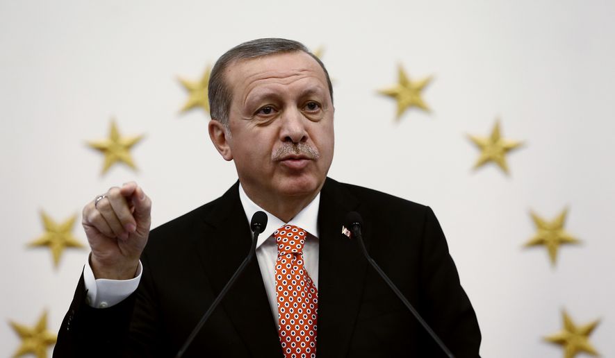 Turkish President Recep Tayyip Erdogan addresses a meeting with governors in Ankara, Turkey, Thursday, Sept. 8, 2016, Turkey&#39;s education ministry says 11,285 of its personnel have been suspended amid suspicions they may be linked to Turkey&#39;s outlawed Kurdish rebels. (Yasin Bulbul, Presidential Press Service, Pool photo via AP)