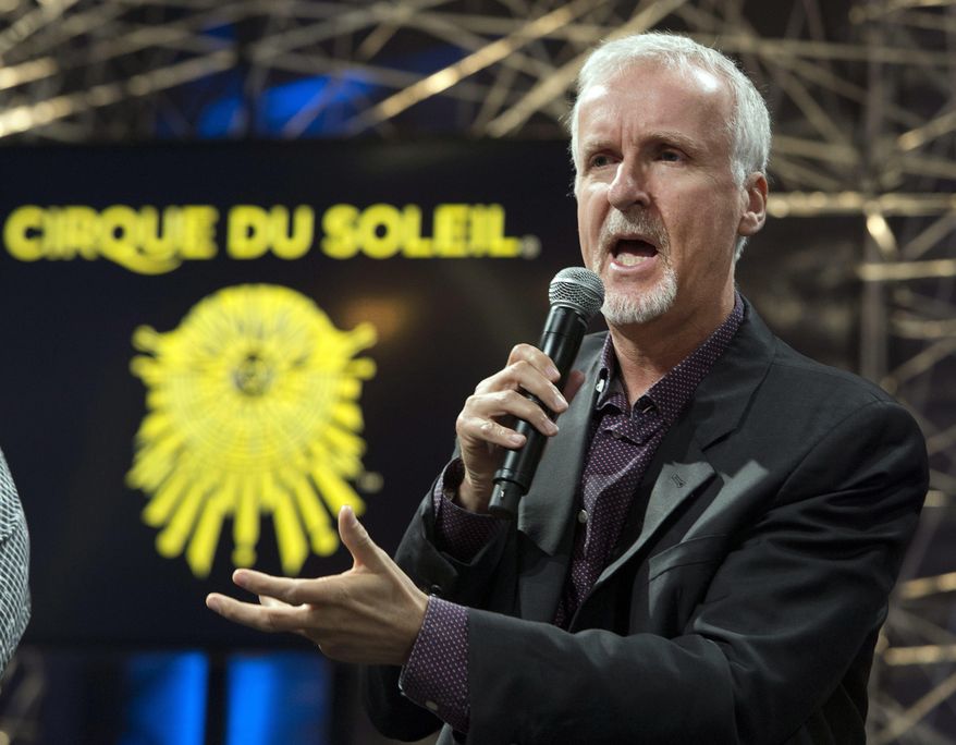 FILE - In this May 29, 2014 file photo, director James Cameron speaks at a news conference announcing a new show by Cirque du Soleil based on his movie "Avatar" in Montreal. Cameron, who plans four film sequels, served as a consultant on “Toruk The First Flight,” a stadium show that opened in Montreal in November and has since toured North America. (Ryan Remiorz/The Canadian Press via AP)