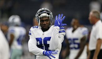 Dallas Cowboys wide receiver Dez Bryant (88) jokes with teammates on the field during warm ups before a preseason NFL football game, Thursday Sept. 1, 2016, in Arlington, Texas. (AP Photo/Roger Steinman)
