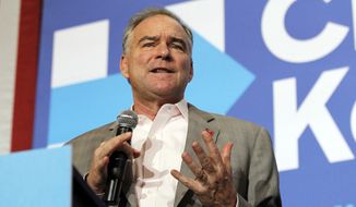 Democratic vice presidential candidate U.S. Sen. Tim Kaine speaks during a campaign stop at Stivers School for the Arts in Dayton, Ohio, Monday, Sept. 12, 2016. Kaine ended the stop talking about Hillary Clinton&#39;s health after after Clinton appeared to faint on Sunday while getting into her car. (Chris Stewart/Dayton Daily News via AP)