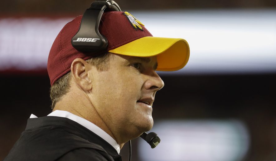 Washington Redskins head coach Jay Gruden watches the action from the sidelines during the second half of an NFL football game against the Pittsburgh Steelers in Landover, Md., Monday, Sept. 12, 2016. (AP Photo/Patrick Semansky)