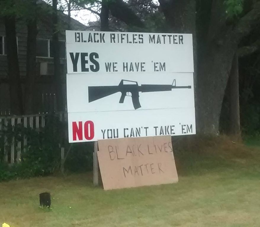 Maine resident Linc Sample posted an image online of a "Black Rifles Matter" sign he erected on his property, which was apparently vandalized. (Facebook)