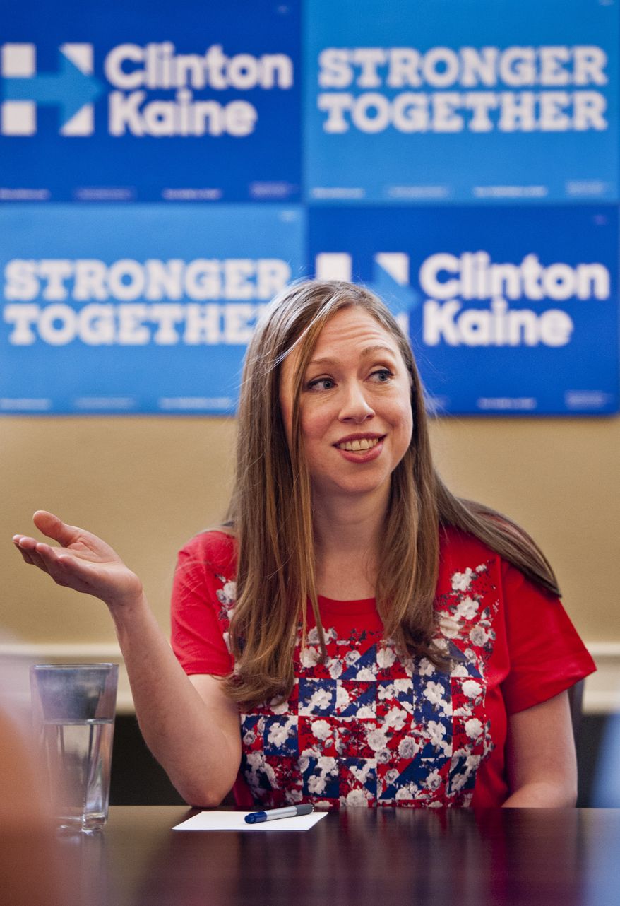 Chelsea Clinton answers questions at a Women in Leadership roundtable in Winston-Salem, North Carolina. (Associated Press) ** FILE **