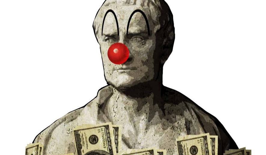 Illustration on science's loss of credibility by Alexander Hunter/The Washington Times