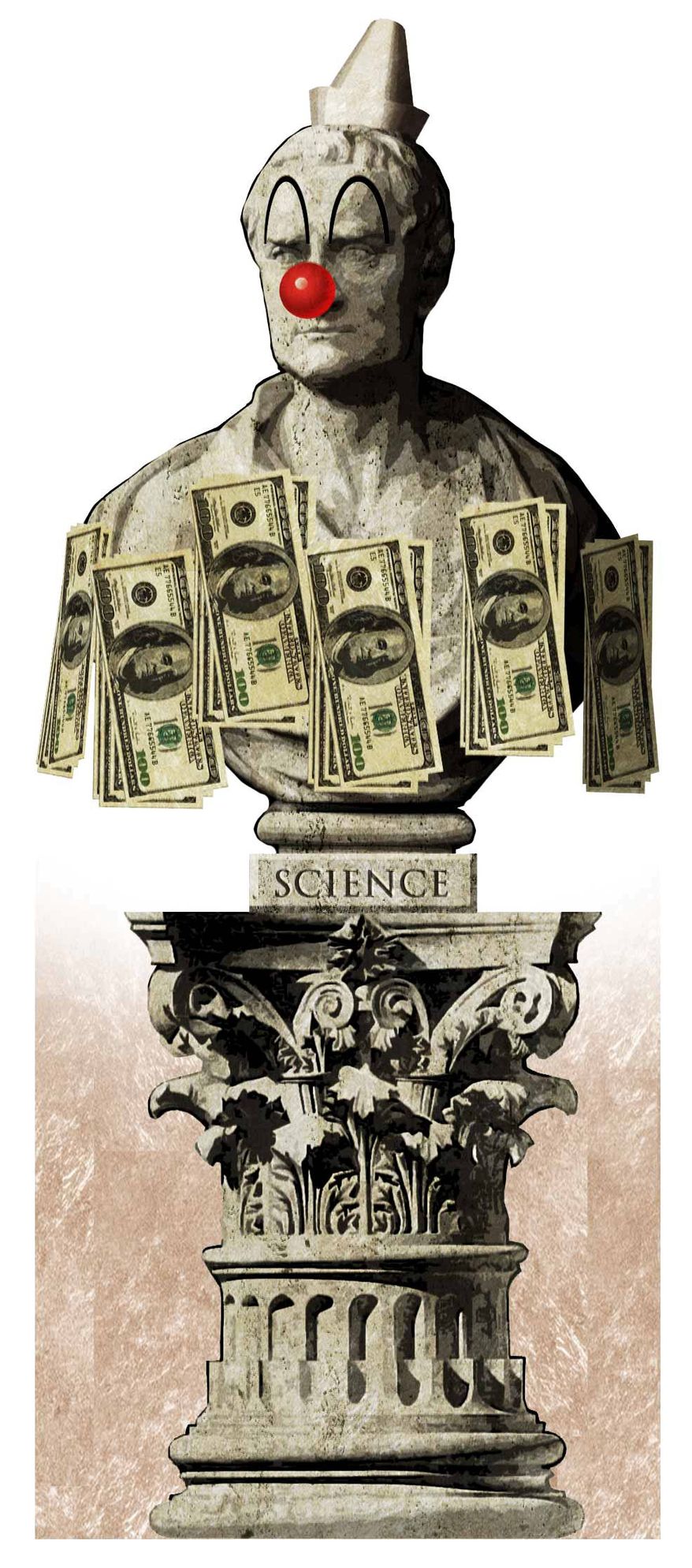 Illustration on science&#x27;s loss of credibility by Alexander Hunter/The Washington Times