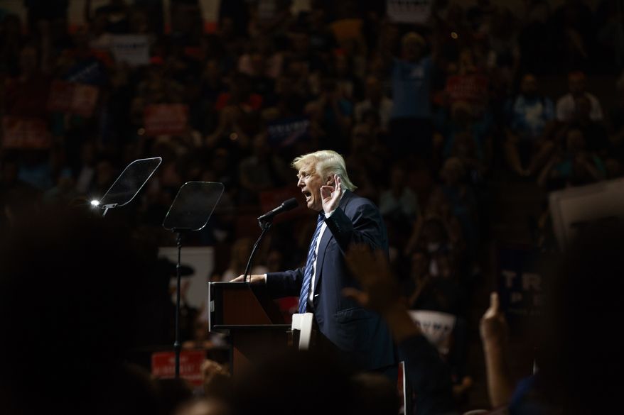 Republican presidential candidate Donald Trump speaks during a rally, Wednesday, Sept. 14, 2016, in Canton, Ohio. (AP Photo/Evan Vucci)