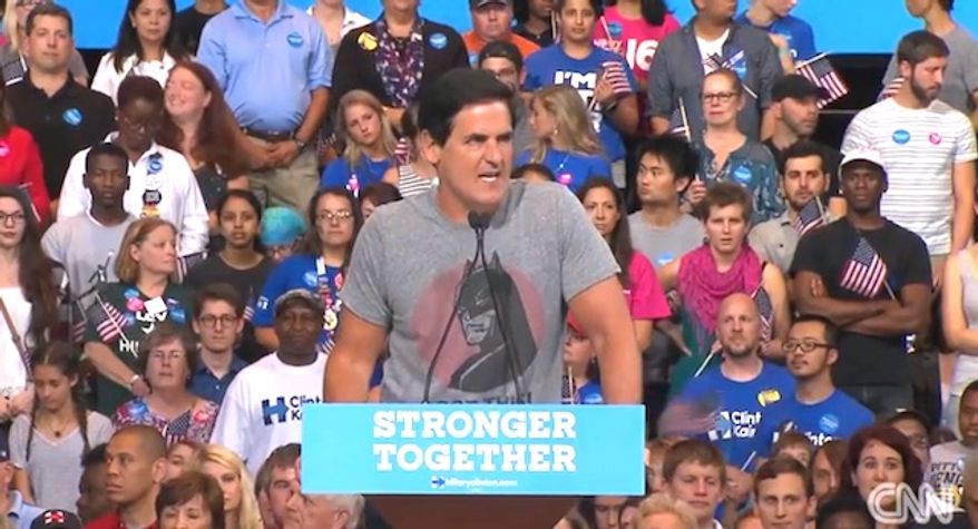Mark Cuban gives a speech on behalf of Hillary Clinton on July, 30, 2016, in Pittsburgh, Pennsylvania. (CNN screenshot)