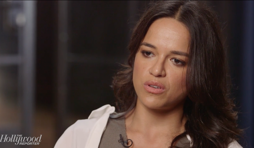 Michelle Rodriguez in an interview with The Hollywood Reporter, posted online on Sept. 13, 2016. Screen grab from video. 