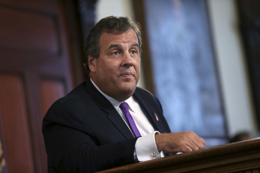FILE - In this Monday, Aug. 29, 2016, file photo, Gov. Chris Christie listens to a question from the media in Trenton, N.J. Christie spent years cultivating a reputation as a law-and-order leader who could win in a Democratic state. Then the George Washington Bridge scandal hit, his presidential ambitions failed and his favorability at home sunk to record lows. (AP Photo/Mel Evans, File)