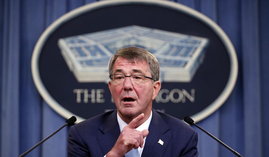 FILE - In this June 30, 2016 file photo, Defense Secretary Ash Carter speaks during a news conference at the Pentagon. The U.S. military will have to shift surveillance aircraft from other regions and increase the number of intelligence analysts to coordinate attacks with Russia under the Syria cease-fire deal partly in order to target militants the U.S. has largely spared, senior officials say.  (AP Photo/Alex Brandon, File)