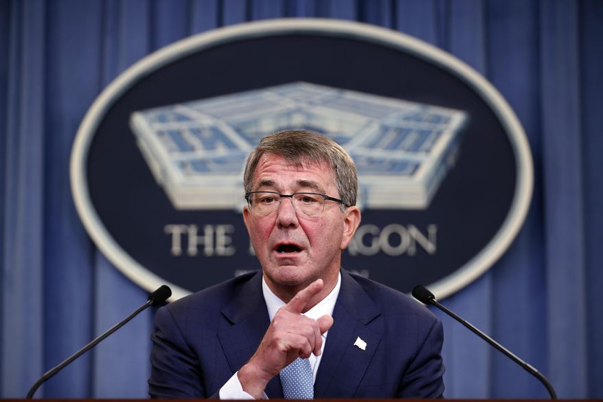 FILE - In this June 30, 2016 file photo, Defense Secretary Ash Carter speaks during a news conference at the Pentagon. The U.S. military will have to shift surveillance aircraft from other regions and increase the number of intelligence analysts to coordinate attacks with Russia under the Syria cease-fire deal partly in order to target militants the U.S. has largely spared, senior officials say. (AP Photo/Alex Brandon, File)