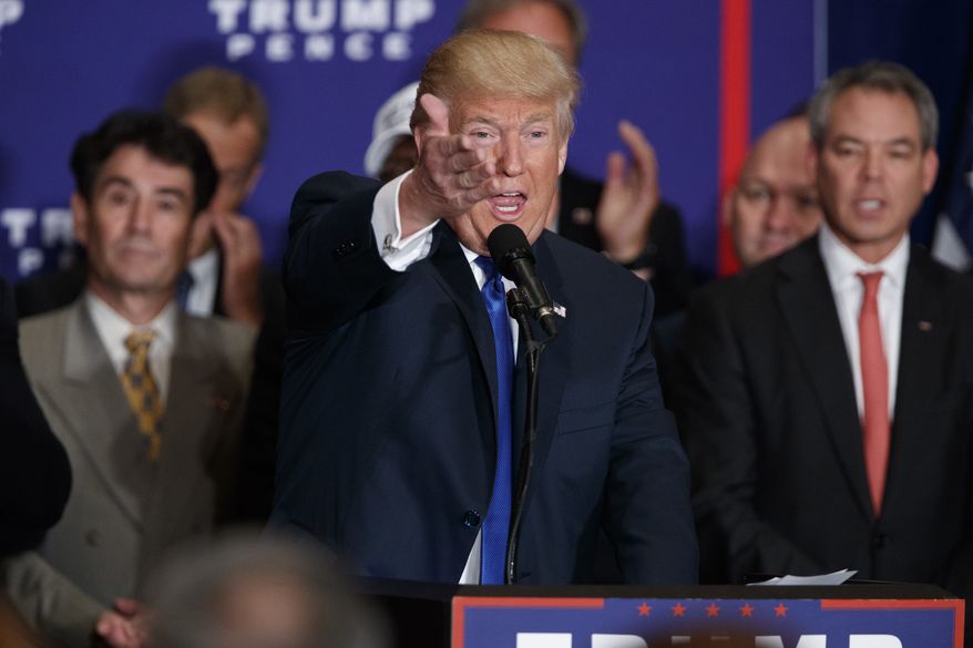 Republican presidential candidate Donald Trump speaks during a campaign event at Trump International Hotel, Friday, Sept. 16, 2016, in Washington. (AP Photo/ Evan Vucci)