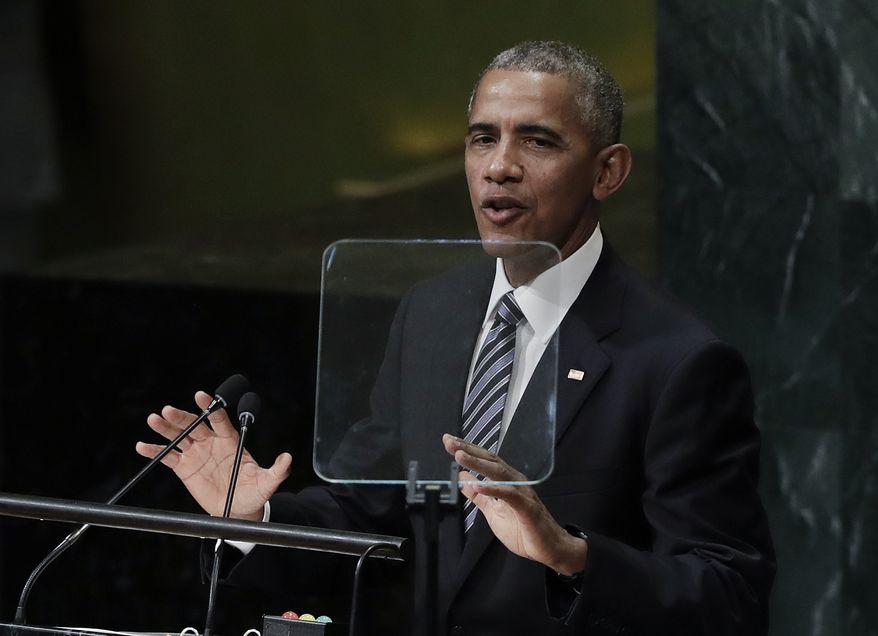 President Barack Obama addresses the 71st session of the United Nations General Assembly, Tuesday, Sept. 20, 2016. The president warned that the forces of globalization have exposed "deep fault lines" across the globe, calling for a "course correction" to ensure that nations and their peoples don't retreat into a more sharply divided world. (AP Photo/Carolyn Kaster)