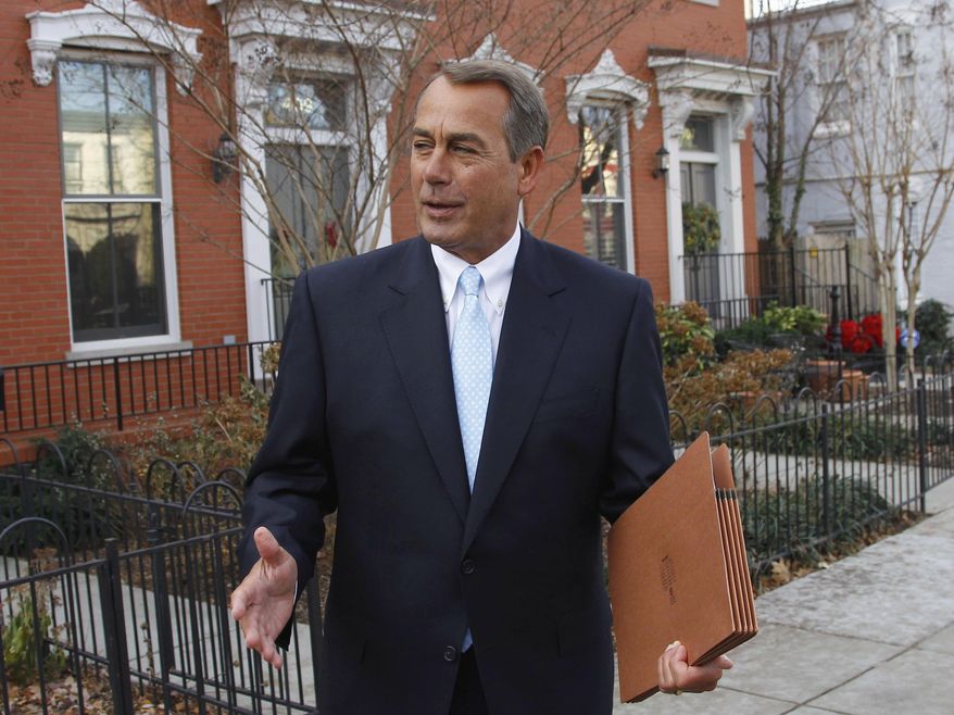 FILE - In this Jan. 5, 2011, file photo, U.S. Rep. John Boehner, R-Ohio, who was elected House Speaker later that day during the 112th Congress, walks out of his home on Capitol Hill in Washington. The prominent Washington-based law and lobbying firm Squire Patton Boggs said Tuesday, Sept. 20, 2016, that former House Speaker is joining the international firm as a strategic adviser to clients, focusing on global business development, but won't be a lobbyist. (AP Photo/Alex Brandon, File)