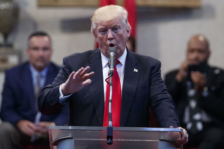 Republican presidential candidate Donald Trump speaks to the Pastors Leadership Conference at New Spirit Revival Center, Wednesday, Sept. 21, 2016, in Cleveland, Ohio. (AP Photo/ Evan Vucci)