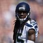 Seattle Seahawks cornerback Richard Sherman (25) warms up prior to an NFL football game against the Los Angeles Rams at the Los Angeles Memorial Coliseum, Sunday, Sept. 18, 2016, in Los Angeles. (AP Photo/Kelvin Kuo)