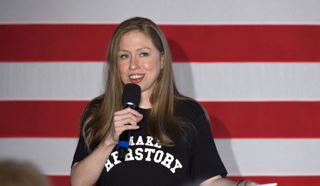 Chelsea Clinton speaks during the Women for Hillary event at the Richard App Gallery, in Grand Rapids, Mich., Thursday, Sept. 22, 2016. Clinton is the daughter of Democratic presidential candidate Hillary Clinton and former President Bill Clinton. (Cory Morse/MLive.com-The Grand Rapids Press via AP) ** FILE **