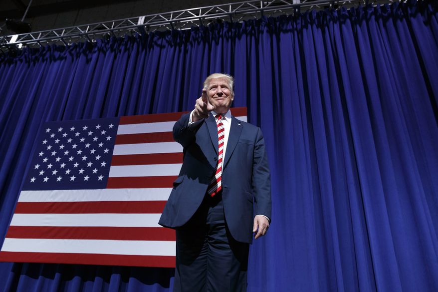 Republican presidential candidate Donald Trump arrives for a campaign rally at Sun Center Studios, Thursday, Sept. 22, 2016, in Aston, Penn. (AP Photo/ Evan Vucci)