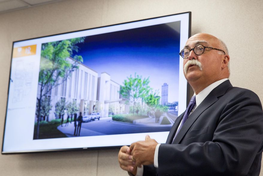 Architect Gary Everton discusses the design of the new Tennessee State Museum being built in Nashville, Tenn., on Wednesday, Sept. 21, 2016. The museum is scheduled to open its doors to the public in the fall of 2018. (AP Photo/Erik Schelzig)