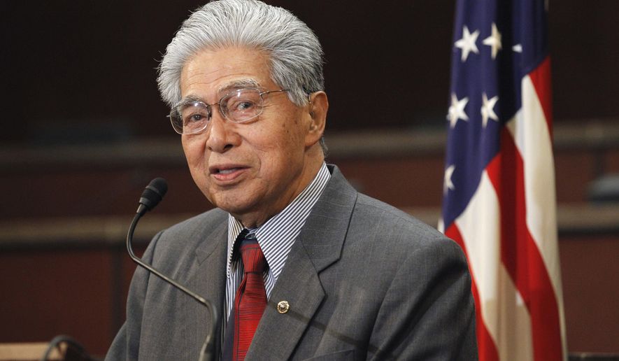 FILE - In this Feb. 16, 2011 file photo then-Sen. Daniel Akaka, D-Hawaii, speaks during a news conference on Capitol Hill in Washington. The U.S. Department of the Interior announced Friday, Sept. 23, 2016, that it finalized a rule for creating a government-to-government relationship with Native Hawaiians — if they chose to form their own government and if they want such ties. Akaka spent about a dozen years trying to get a bill passed that would give Native Hawaiians the same rights already extended to many Native Americans and Alaska Natives. Efforts to get the bill to a vote have consistently been blocked, and Akaka retired three years ago. (AP Photo/Alex Brandon, file)