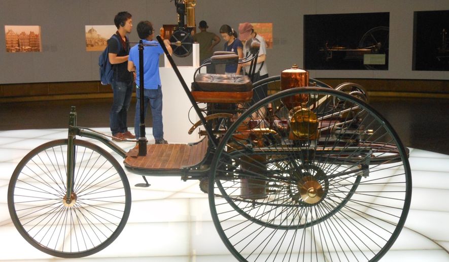 The Mercedes-Benz Museum in Stuttgart, Germany, displays an early, three-wheeled version of the automobile.
Photo by Corinna Lothar / Special to The Washington Times