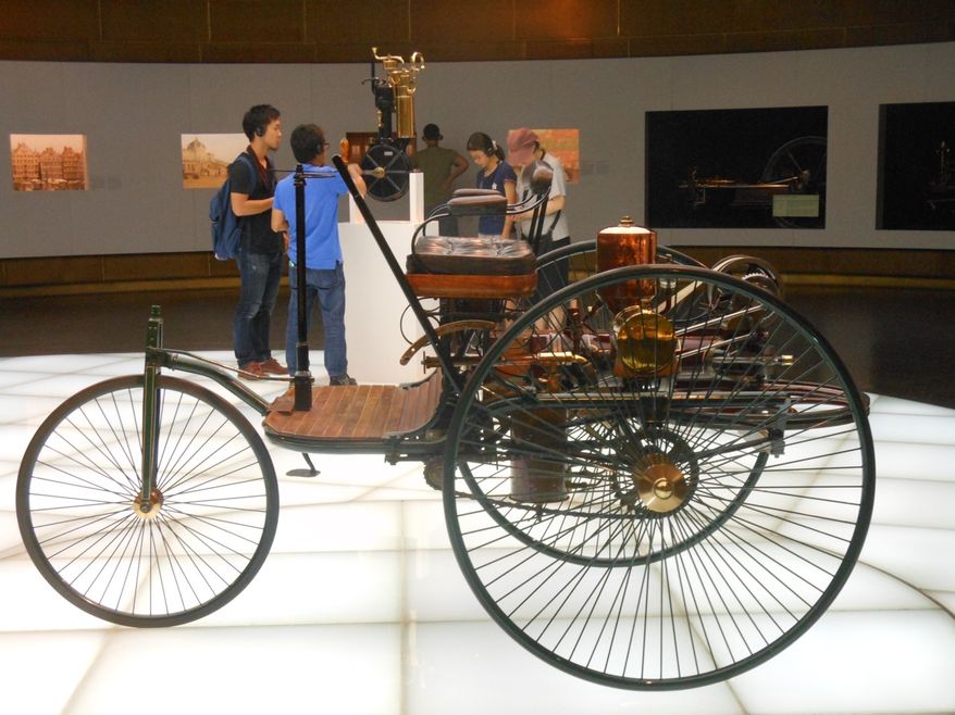 The Mercedes-Benz Museum in Stuttgart, Germany, displays an early, three-wheeled version of the automobile.
Photo by Corinna Lothar / Special to The Washington Times