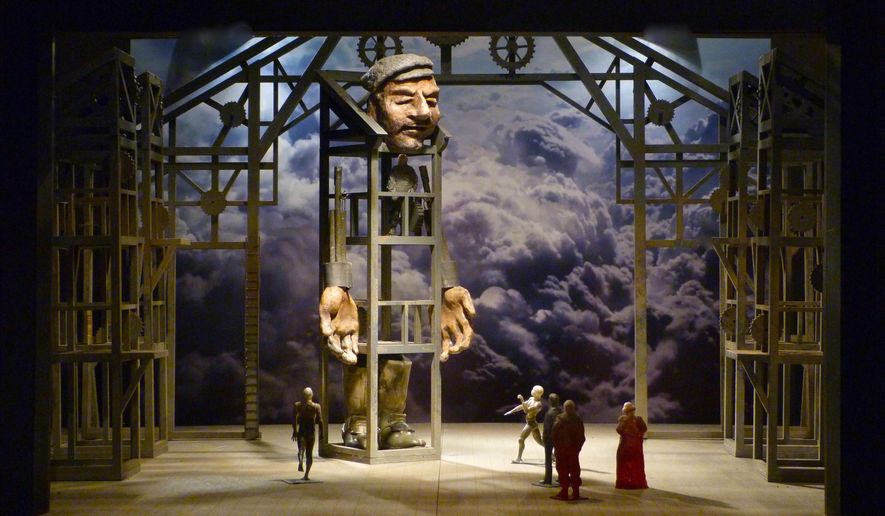This undated image released by the Lyric Opera of Chicago shows the late Johan Engels' set design for Lyric Opera of Chicago's new production of Wagner's "Das Rheingold," which opens their season on Oct. 1. It's one of two ambitious 19th century epics on the company's schedule this fall, along with Berlioz's "Les Troyens." (Lyric Opera of Chicago via AP)