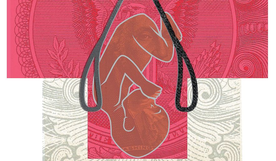 Illustration on the undermining of the Hyde Amendment by Linas GArsys/The Washington Times