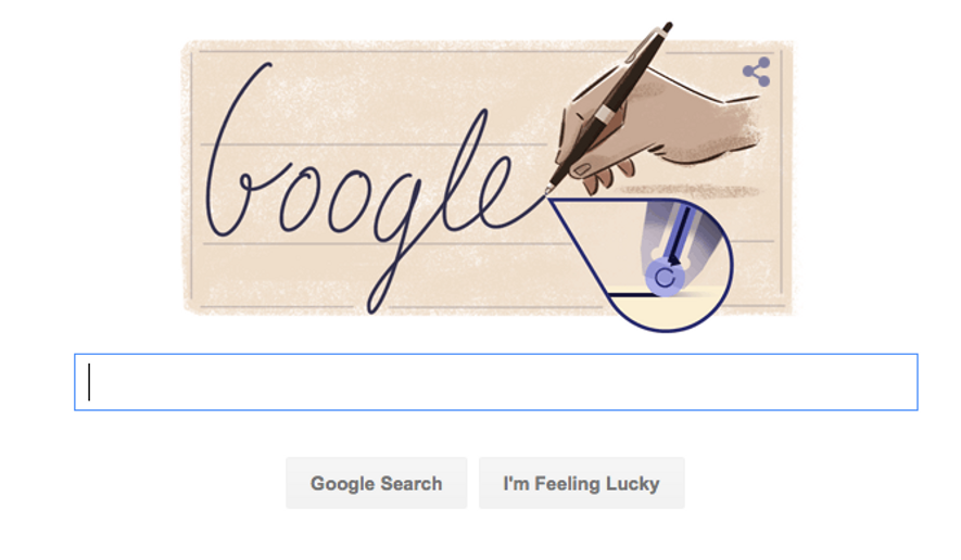 Google.com&#39;s doodle for Sept. 29, 2016, the 117th anniversary of the birth of ballpoint pen inventor László Bíró.