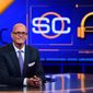 In this Sept. 7, 2015 photo released by ESPN, Scott Van Pelt appears on the set of &#39;SportsCenter&#39; in Bristol, Conn. To a certain segment of the population, Van Pelt is a more popular late-night television star than Jimmy Fallon, Jimmy Kimmel and Stephen Colbert.  While he doesn&#39;t perform monologue jokes, the midnight show he hosts incorporates elements from the late-night comedy shows, including a greater emphasis on interviews and bite-sized pieces of material that can live online independent of the television show. (Joe Faraoni/ESPN Images via AP) ** FILE **